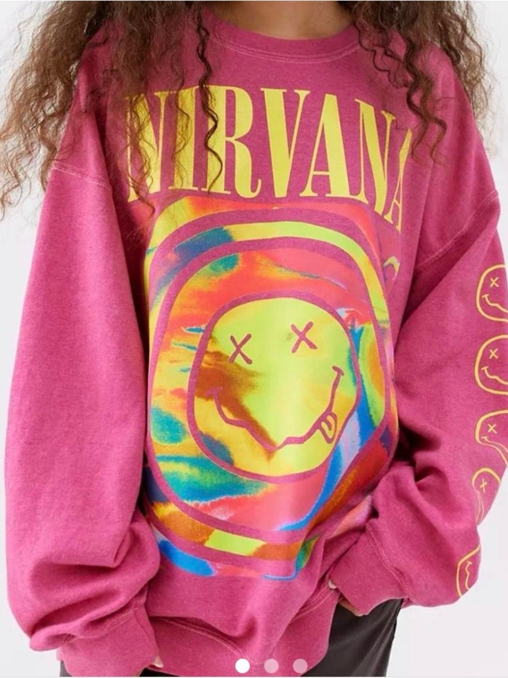 Urban Outfitters, NIRVANA Hot Pink Sweatshirt with White Smile Logo sz S/M